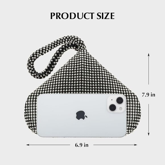 Women Large Black Imported Rhinestone Vintage Elegant Wedding Triangle Purse - Picture 3 of 7